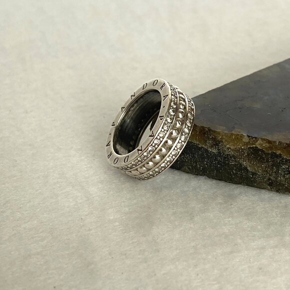 Authentic Pandora Sterling Silver 925 Cubic Zirconia Wide Band Forever Ring Sz 6 - Picture 14 of 16